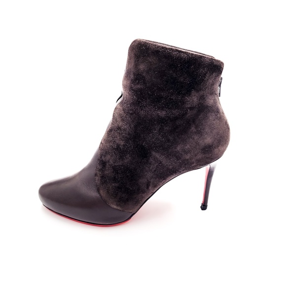 Christian Louboutin Gaetanina 85 Dark Brown Leather Suede Heeled Zip Boots EU 37 - Picture 3 of 11